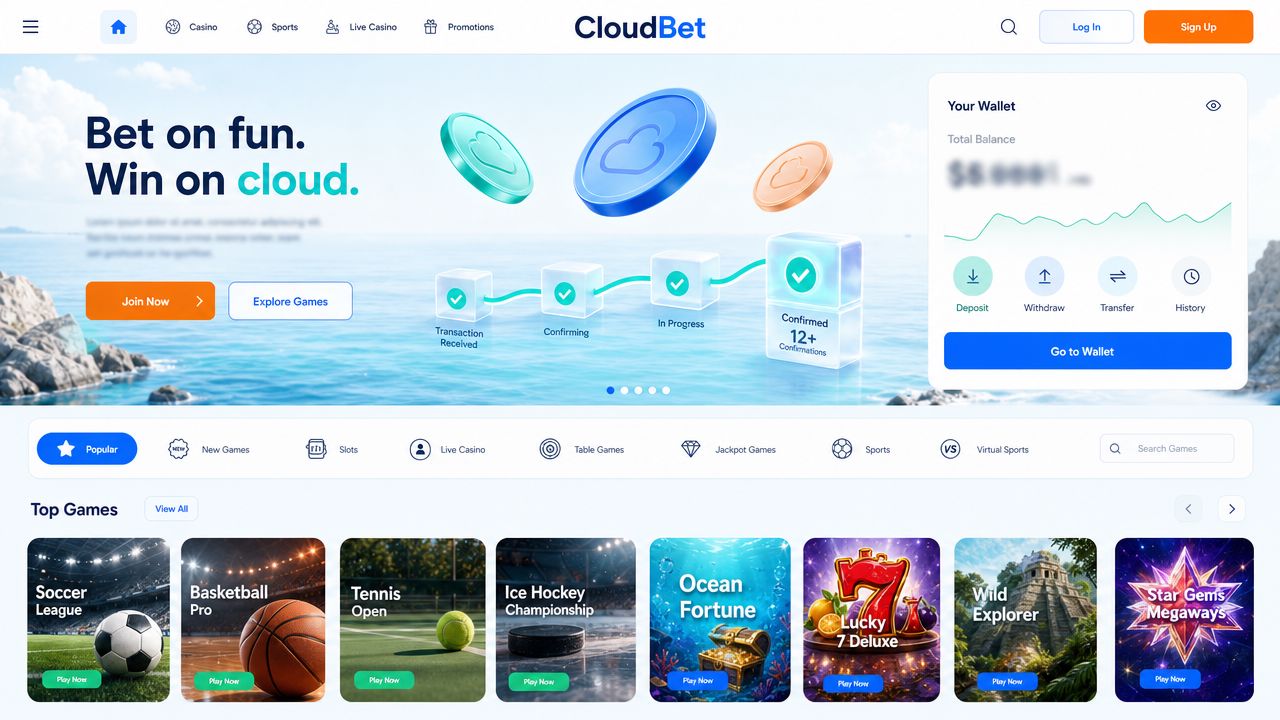 Cloudbet Bitcoin casino homepage screenshot